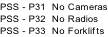 PSS - P31  No Cameras PSS - P32  No Radios PSS - P33  No Forklifts